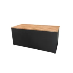 Banc Acier Laqué Noir Et Bois De Teck - Ofyr -Pas Cher Saveur BBQ Magasin banc noir teck 2020000022336 1