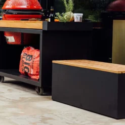 Banc Acier Laqué Noir Et Bois De Teck - Ofyr -Pas Cher Saveur BBQ Magasin banc noir teck 2020000022336 3