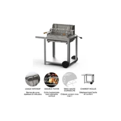 Barbecue Charbon Mendy Inox Marin + Chariot Inox + Tournebroche - Le Marquier -Pas Cher Saveur BBQ Magasin mendy inox sur chariot le marquier 3339380167155 4