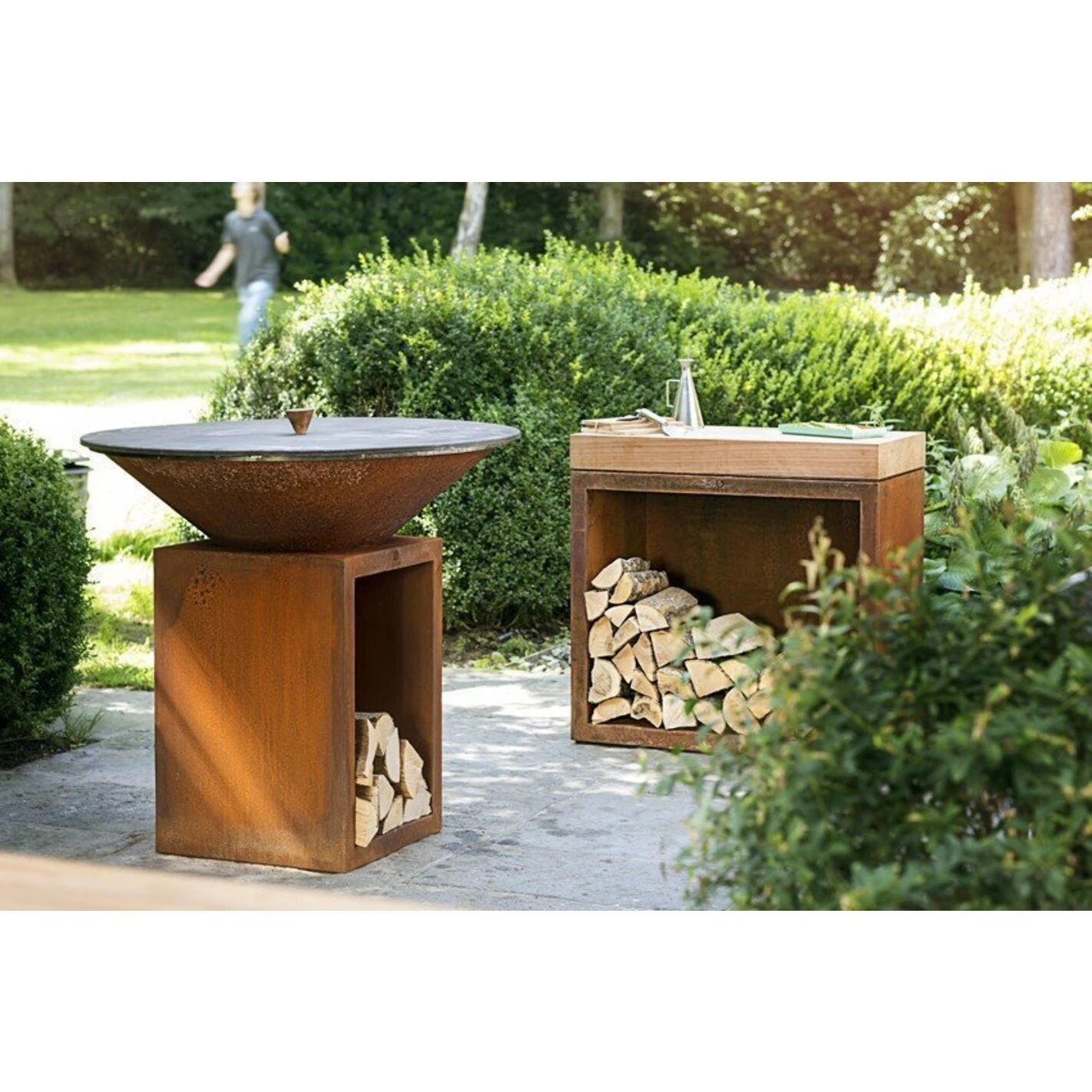 Billot Corten Et Bois De Teck 90 Cm - Ofyr 5 Billot Corten Et Bois De Teck 90 Cm - Ofyr – Image 3