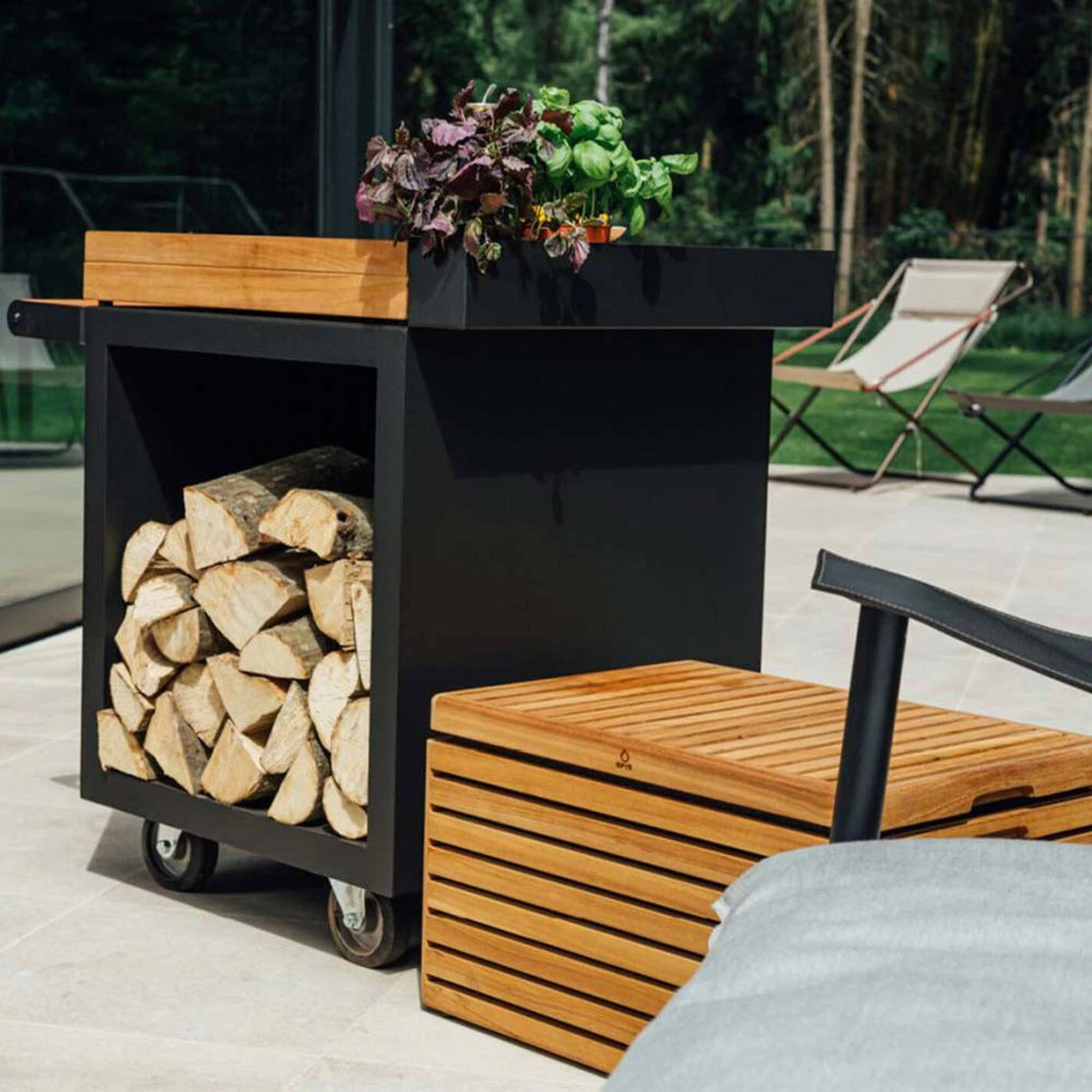 Table Mise En Place Noire Pro 65 Bois De Teck - Ofyr 4 Table Mise En Place Noire Pro 65 Bois De Teck - Ofyr – Image 2